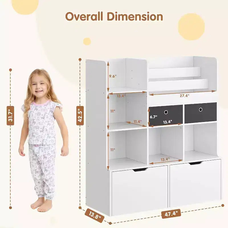 Libreria in legno per bambini con 4 cassetti e 7 scomparti