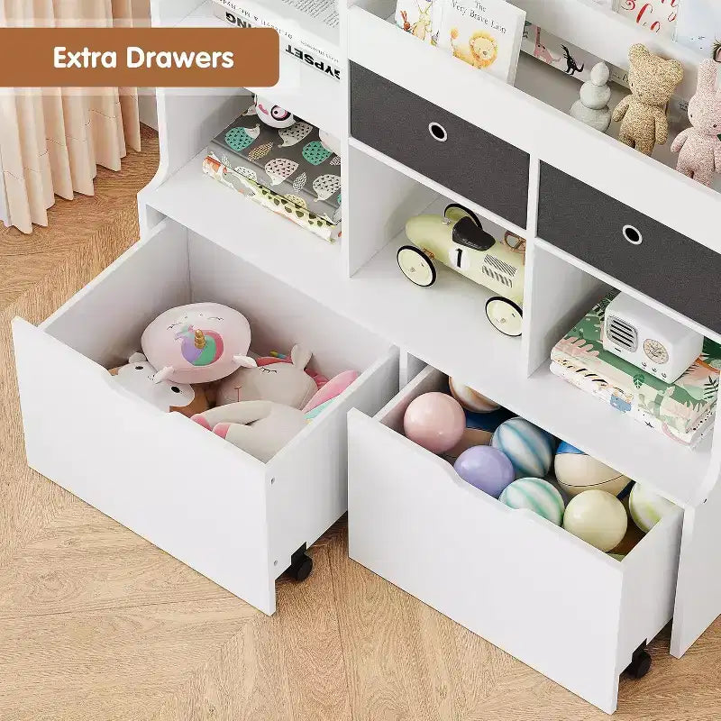 Libreria in legno per bambini con 4 cassetti e 7 scomparti