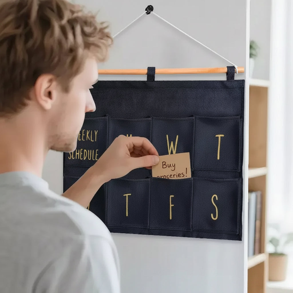 Agenda settimanale da parete con 8 tasche – Organizer in tessuto da appendere