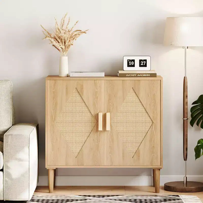 Mobile contenitore in rattan con ante a doppio battente