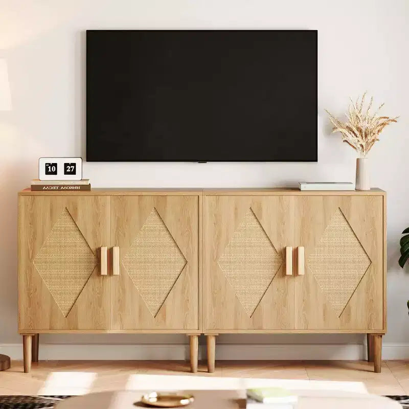 Mobile contenitore in rattan con ante a doppio battente