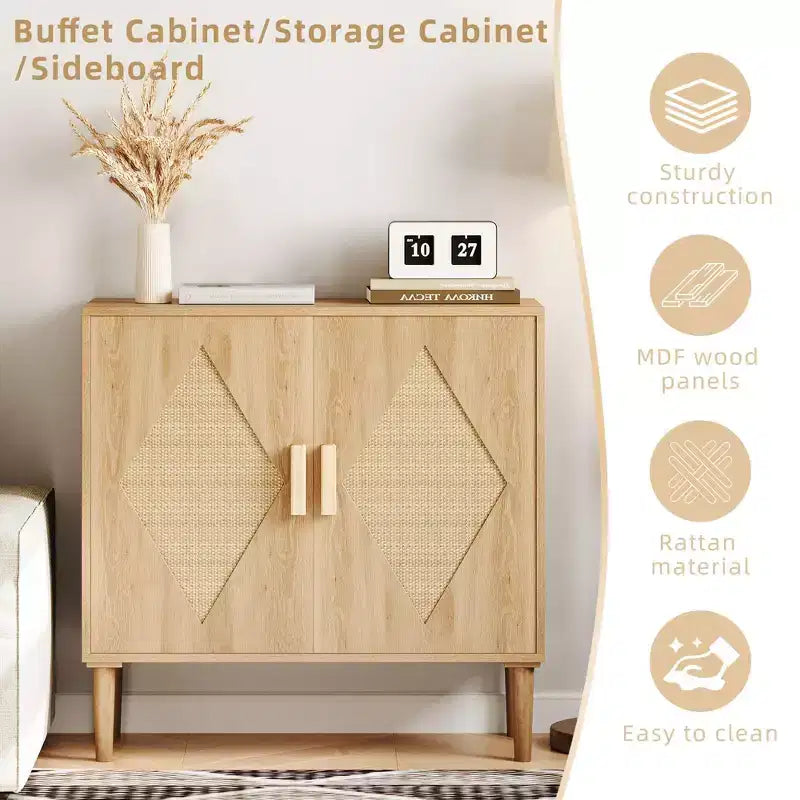 Mobile contenitore in rattan con ante a doppio battente