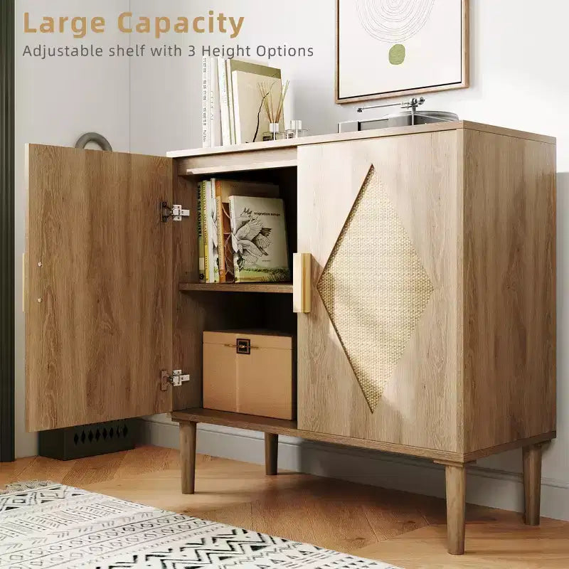 Mobile contenitore in rattan con ante a doppio battente
