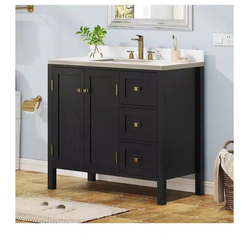 Mobile bagno da 90 cm con lavabo in ceramica, 3 cassetti e 2 ante con chiusura ammortizzata