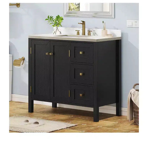 Mobile bagno da 90 cm con lavabo in ceramica, 3 cassetti e 2 ante con chiusura ammortizzata