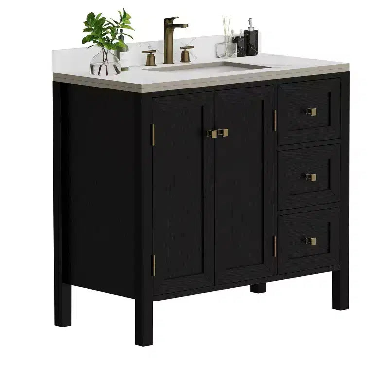 Mobile bagno da 90 cm con lavabo in ceramica, 3 cassetti e 2 ante con chiusura ammortizzata