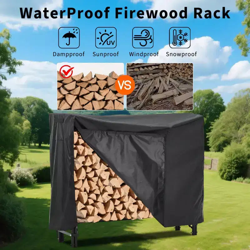 Cremagliera per legna da ardere da esterno e interno con copertura resistente alle intemperie — 4FT / 8FT