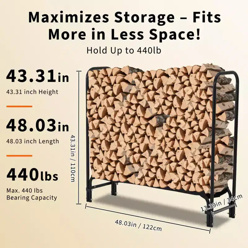 Cremagliera per legna da ardere da esterno e interno con copertura resistente alle intemperie — 4FT / 8FT