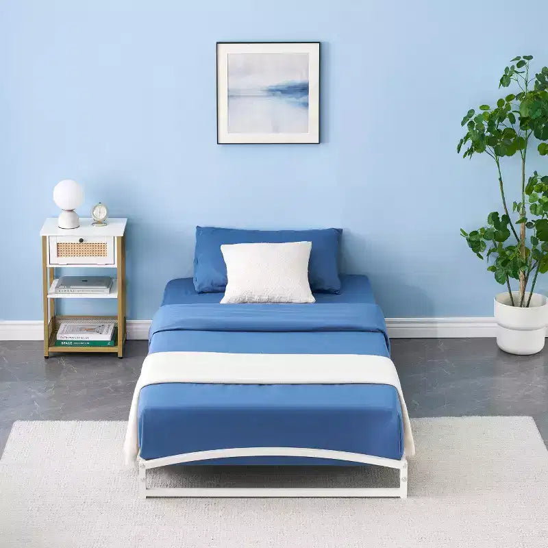 Struttura Letto Singolo, Base Letto Bassa con Piattaforma in Metallo da 15 cm, Facile da Montare, Nessuna Rete a Molle Necessaria, Silenzioso