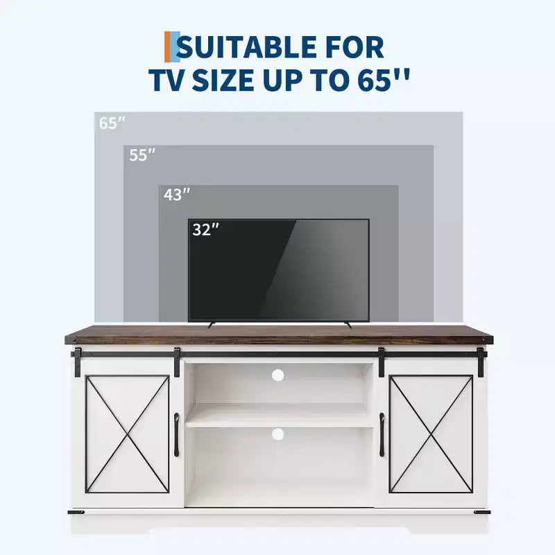Mobile TV rustico da 59" con ante scorrevoli alla maniera di una porta da fienile – Adatto a TV fino a 65"