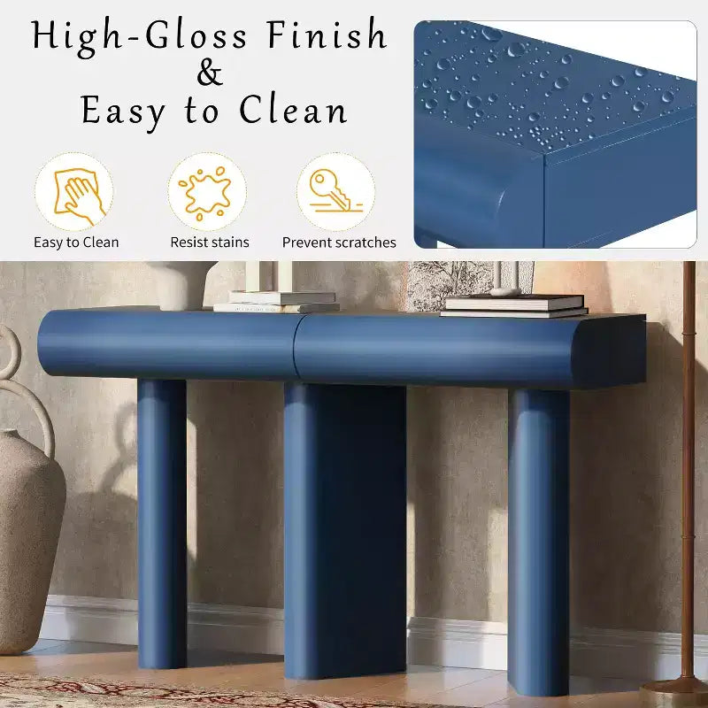 Consolle da ingresso stretta con cassetto curvo e gambe geometriche