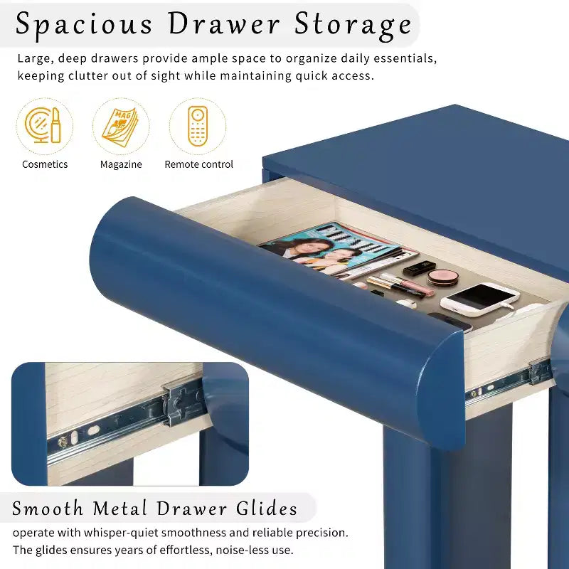 Consolle da ingresso stretta con cassetto curvo e gambe geometriche