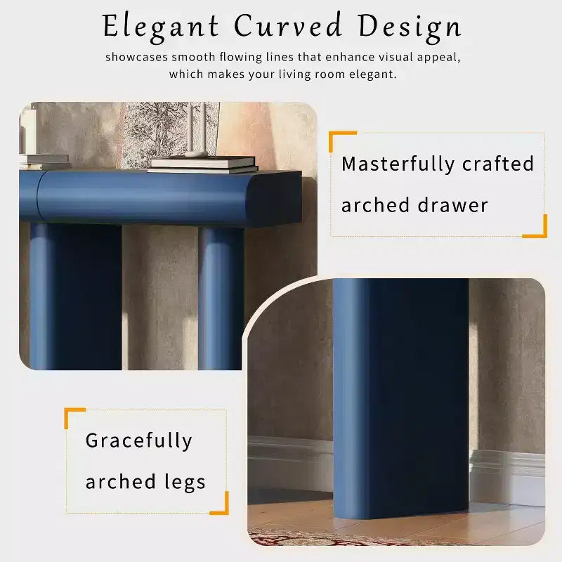 Consolle da ingresso stretta con cassetto curvo e gambe geometriche
