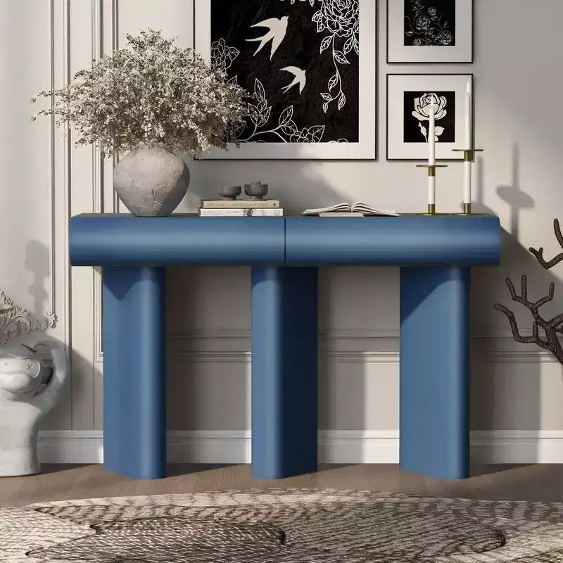 Consolle da ingresso stretta con cassetto curvo e gambe geometriche