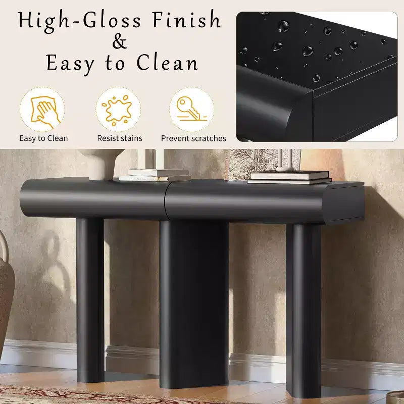 Consolle da ingresso stretta con cassetto curvo e gambe geometriche