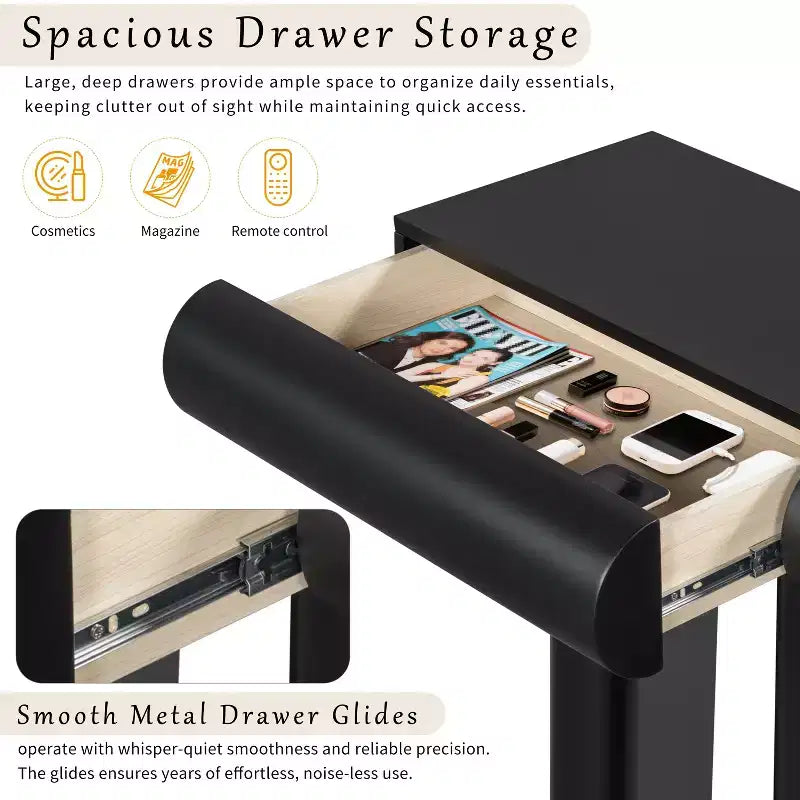 Consolle da ingresso stretta con cassetto curvo e gambe geometriche