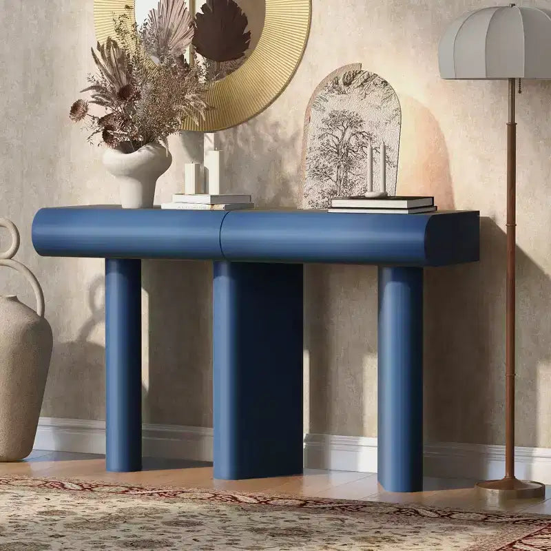 Consolle da ingresso stretta con cassetto curvo e gambe geometriche