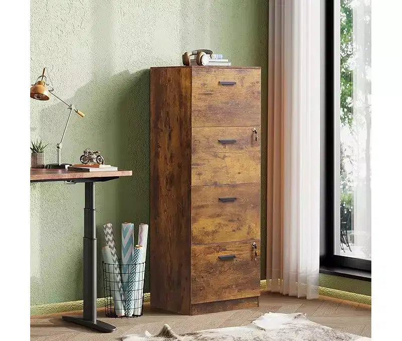Classificatore verticale a 4 cassetti con serratura – Organizzatore in legno per l'ufficio domestico