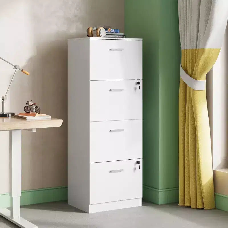 Classificatore verticale a 4 cassetti con serratura – Organizzatore in legno per l'ufficio domestico