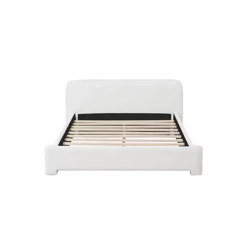 Struttura Letto Imbottita con Testiera in Tessuto Bouclé – Matrimoniale / Queen / King, Bianca