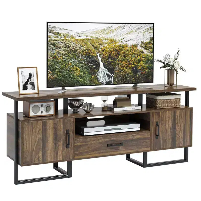 TV Stand for 75 inch TV, Mid Century Modern Entertainment Center with Storage, Tall Media Console Cabinet with Drawer for Living Room