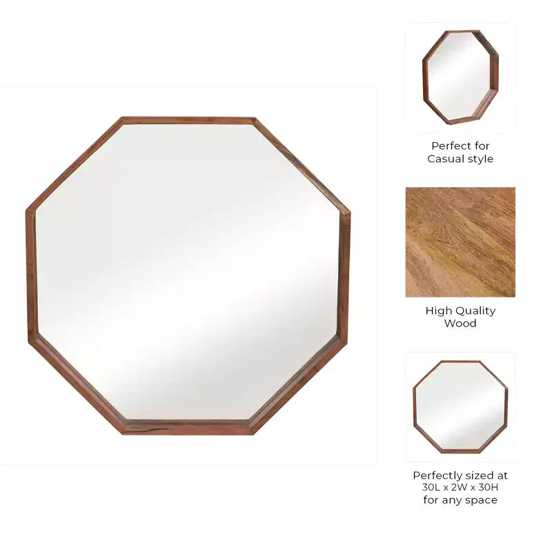 Specchio da parete ottagonale da 30 pollici con cornice in legno
