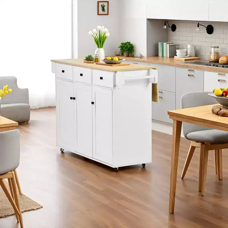 Carrello da cucina con isola mobile con ribalta pieghevole e spazio contenitivo