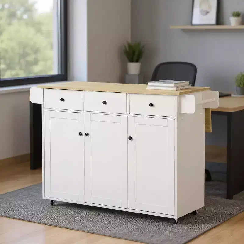 Carrello da cucina con isola mobile con ribalta pieghevole e spazio contenitivo