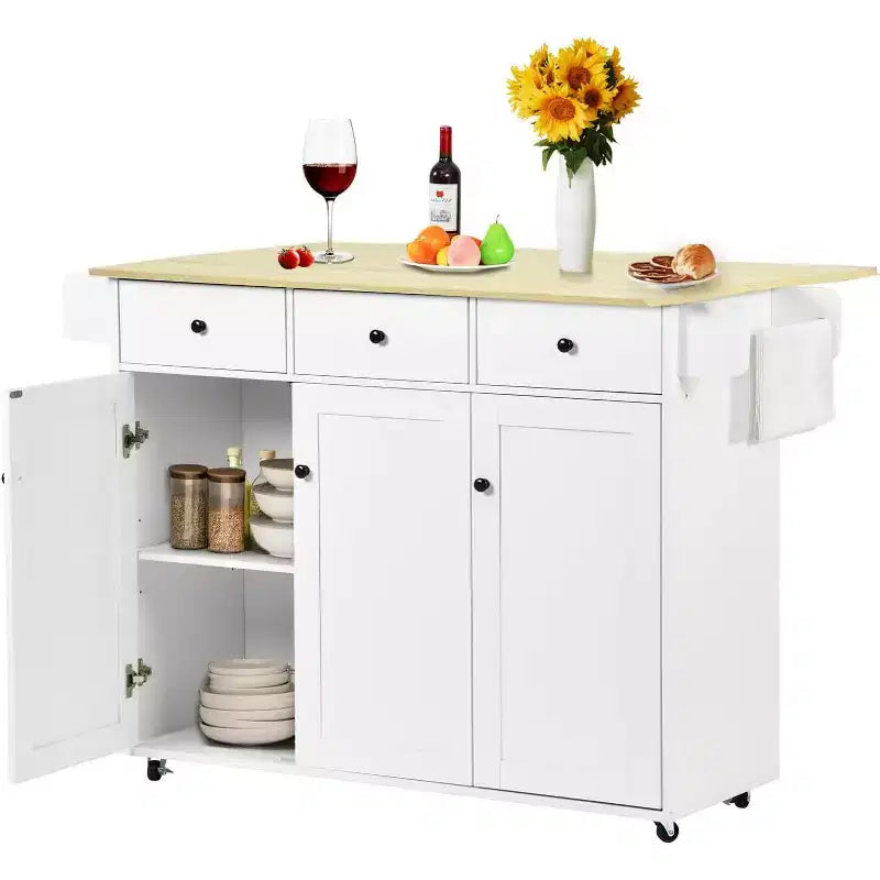 Carrello da cucina con isola mobile con ribalta pieghevole e spazio contenitivo