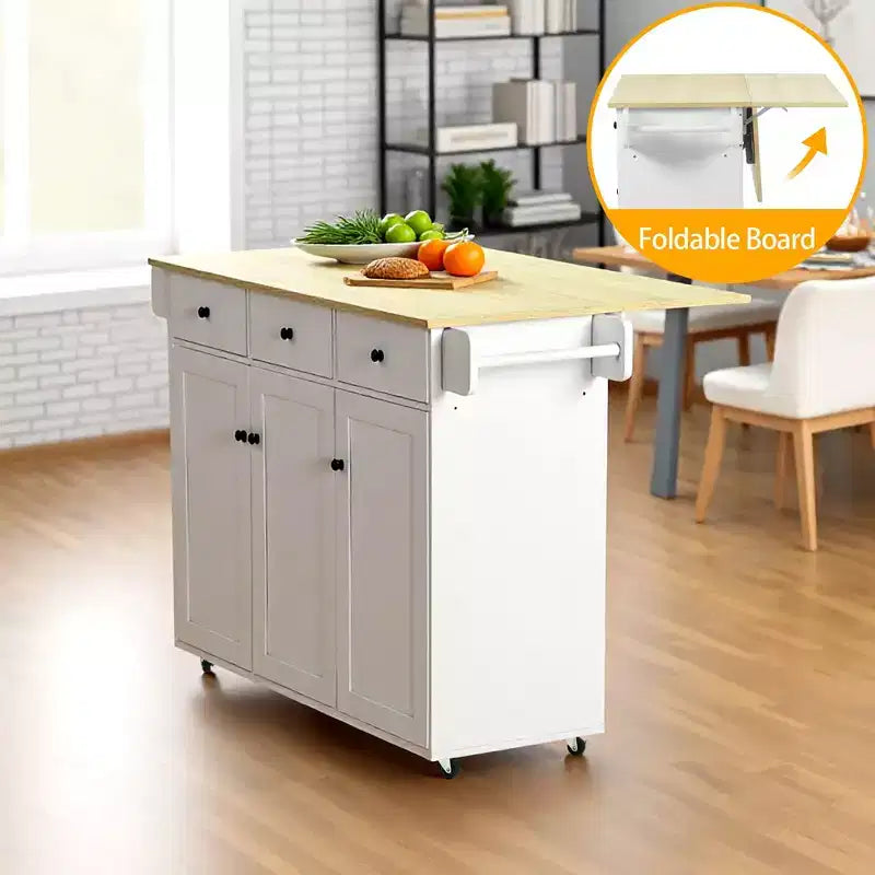 Carrello da cucina con isola mobile con ribalta pieghevole e spazio contenitivo