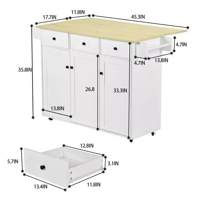 Carrello da cucina con isola mobile con ribalta pieghevole e spazio contenitivo