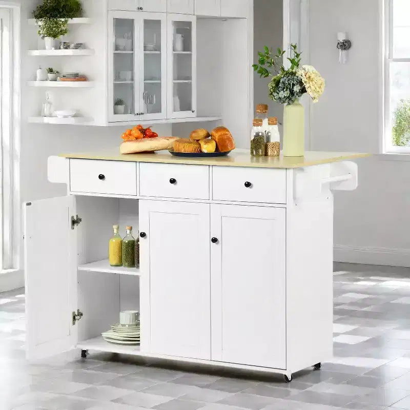 Carrello da cucina con isola mobile con ribalta pieghevole e spazio contenitivo