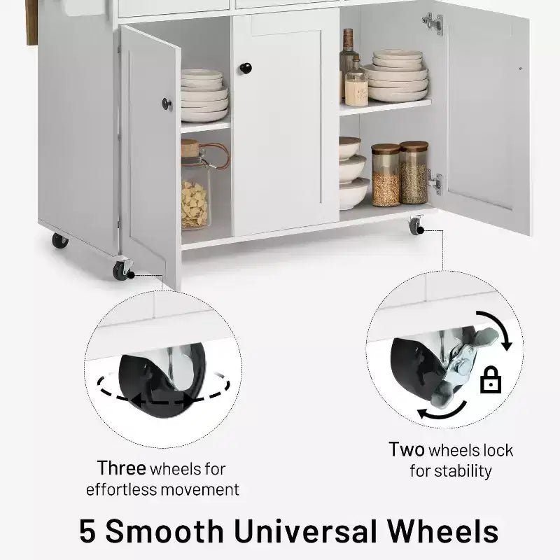 Carrello da cucina con isola mobile con ribalta pieghevole e spazio contenitivo