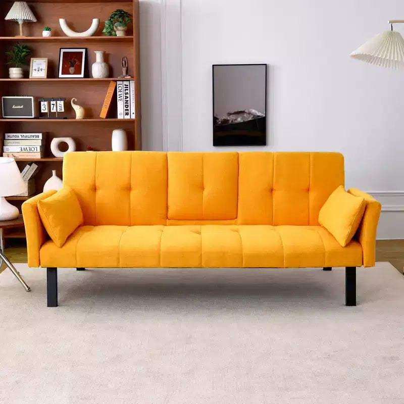 MAYEERTY 70 Inch Multifunctional Cotton Sofa Bed with Cup Holder Side Storage for Living Room Bedroom Yellow
