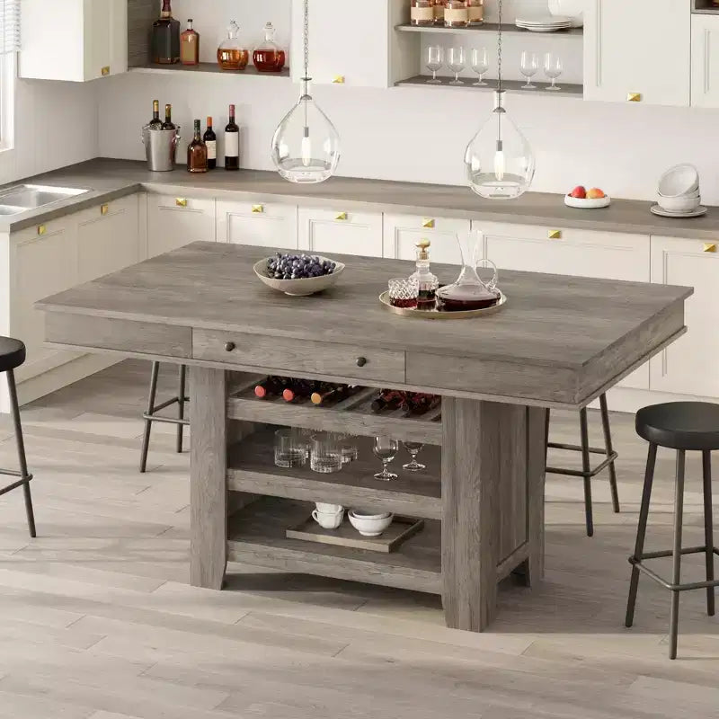 Isola da cucina da 60 pollici con contenitore e scaffalatura a 4 ripiani