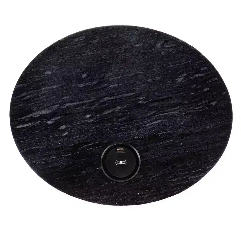 Tavolino Rotondo con Piano in Marmo e Ricarica Wireless
