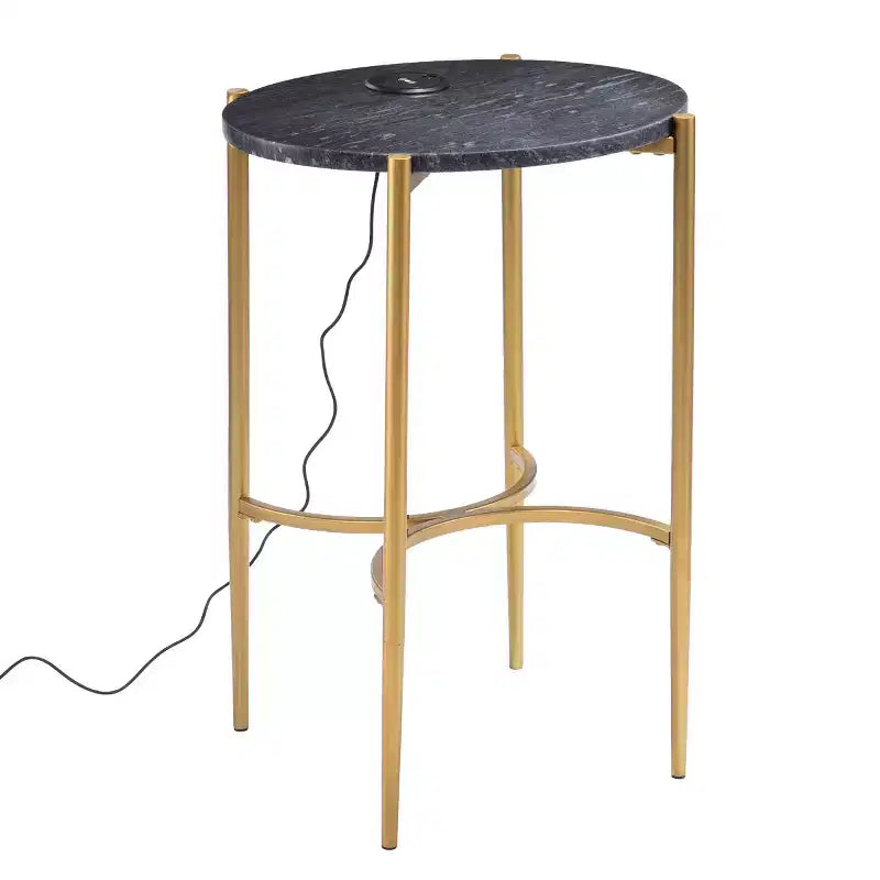 Tavolino Rotondo con Piano in Marmo e Ricarica Wireless