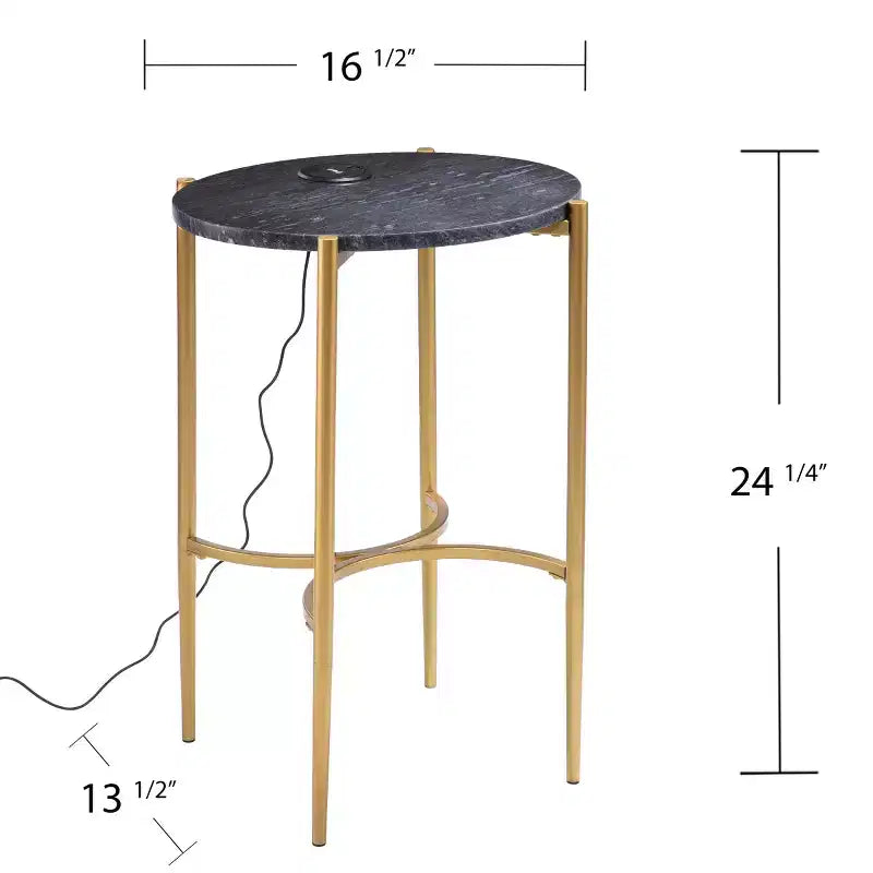 Tavolino Rotondo con Piano in Marmo e Ricarica Wireless