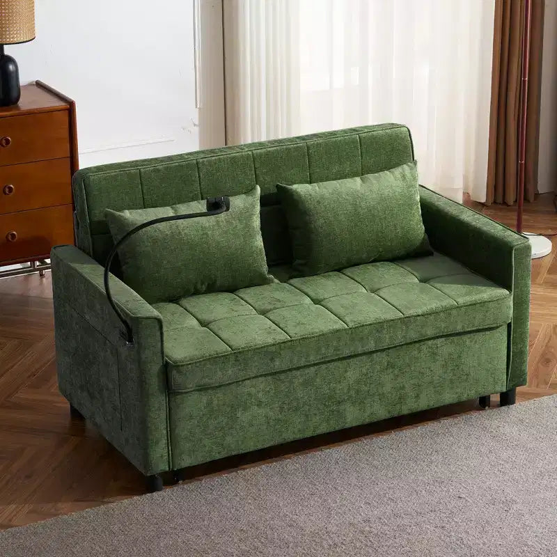 Divanetto Convertibile da 56,9 Pollici con Letto Estraibile, Tasche Laterali e Supporto per Telefono – Verde