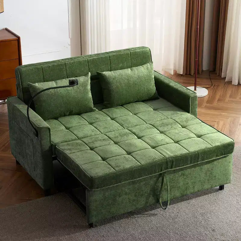 Divanetto Convertibile da 56,9 Pollici con Letto Estraibile, Tasche Laterali e Supporto per Telefono – Verde