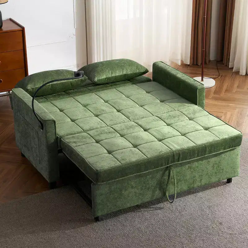 Divanetto Convertibile da 56,9 Pollici con Letto Estraibile, Tasche Laterali e Supporto per Telefono – Verde