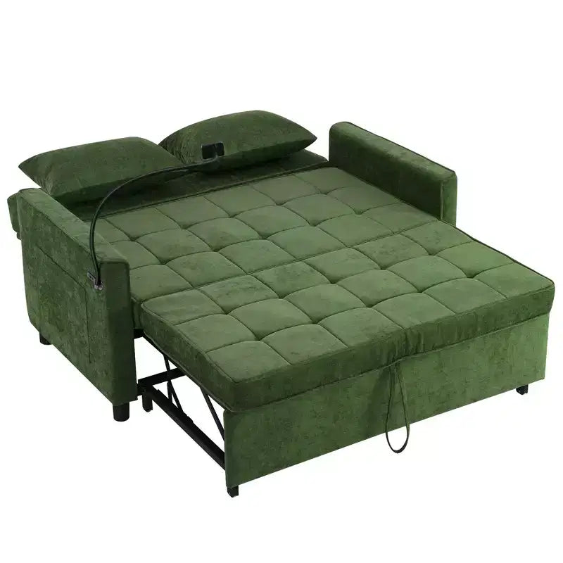 Divanetto Convertibile da 56,9 Pollici con Letto Estraibile, Tasche Laterali e Supporto per Telefono – Verde