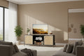 Living room TV cabinet with three drawers, entertainment centre with storage functionality, rattan media unit with metal legs