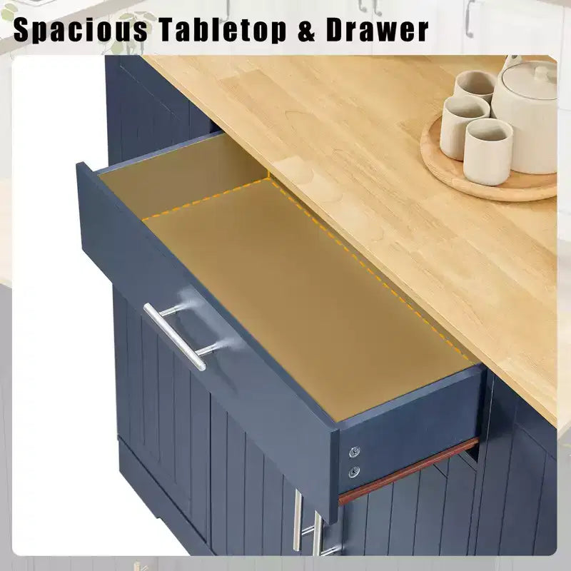 Isola da Cucina con Ante, Cassetto Centrale e Vano per Pattumiera – Mobile Contenitore su Ruote per Cucina e Sala da Pranzo