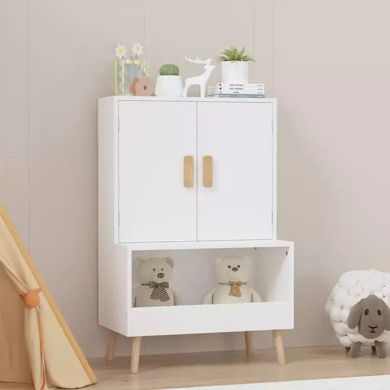Mobiletto Porta Giochi per Bambini con Ante e Ripiano Aperto – Bianco