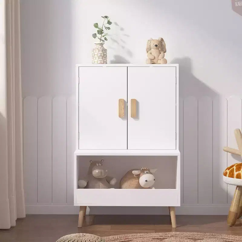 Mobiletto Porta Giochi per Bambini con Ante e Ripiano Aperto – Bianco