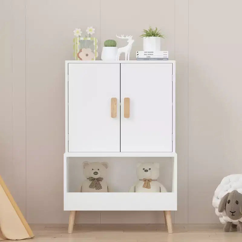 Mobiletto Porta Giochi per Bambini con Ante e Ripiano Aperto – Bianco