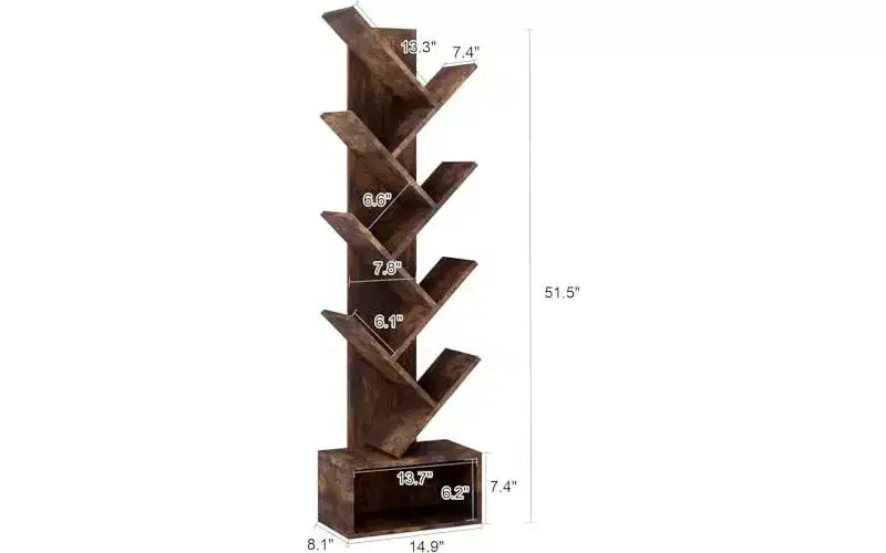 Libreria angolare a forma di albero a 8 livelli con cassetto portaoggetti