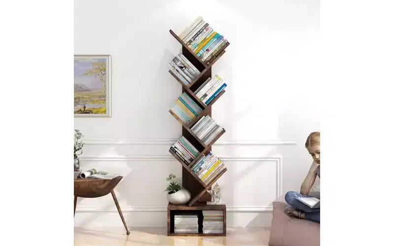 Libreria angolare a forma di albero a 8 livelli con cassetto portaoggetti