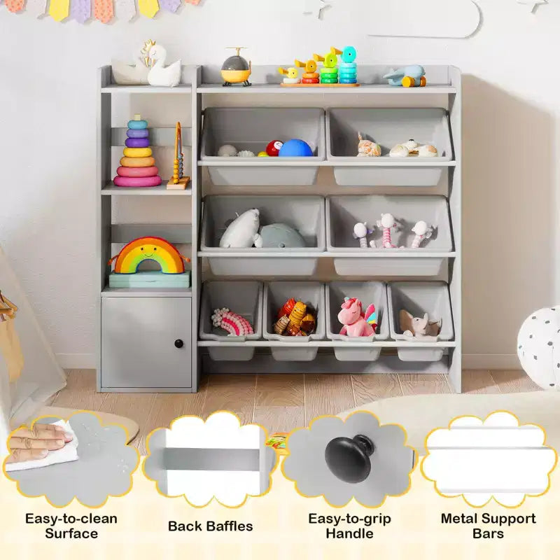 Libreria Porta Giocattoli per Bambini con 8 Contenitori – Organizzatore in Legno per Camerette